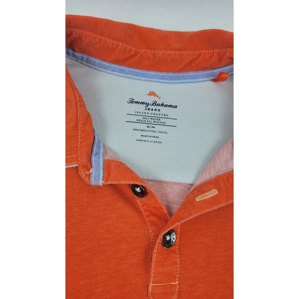 Tommy Bahama Jeans Polo Shirt Orange Mens XL 100% Pima‎ Cotton Short Sleeve